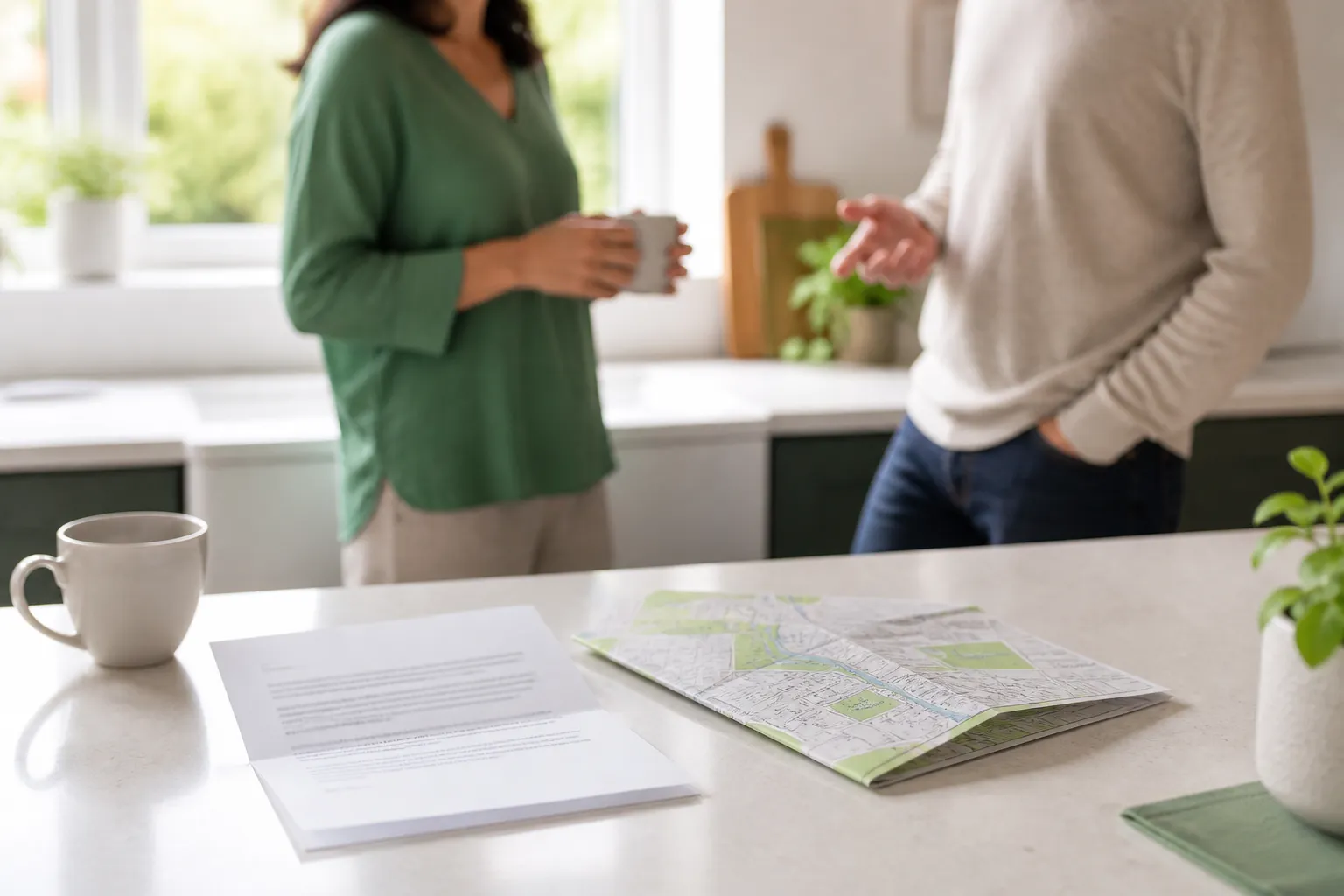 A community letter and local map on a kitchen table