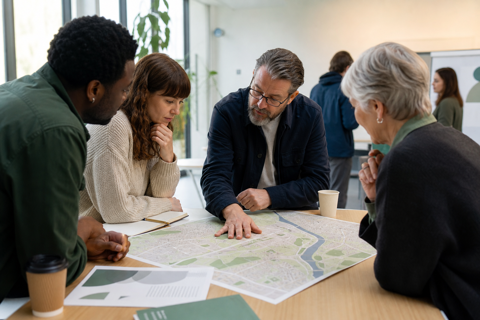 Residents discussing a local consultation map