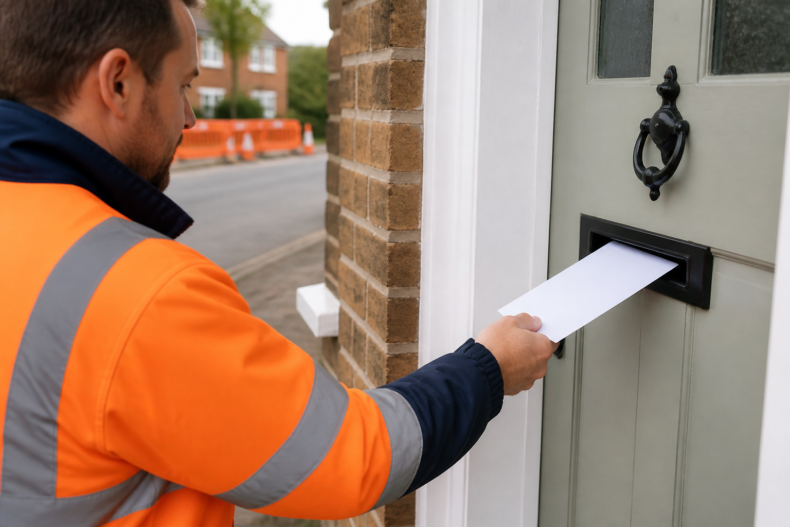 A community notification being delivered through a residential letterbox