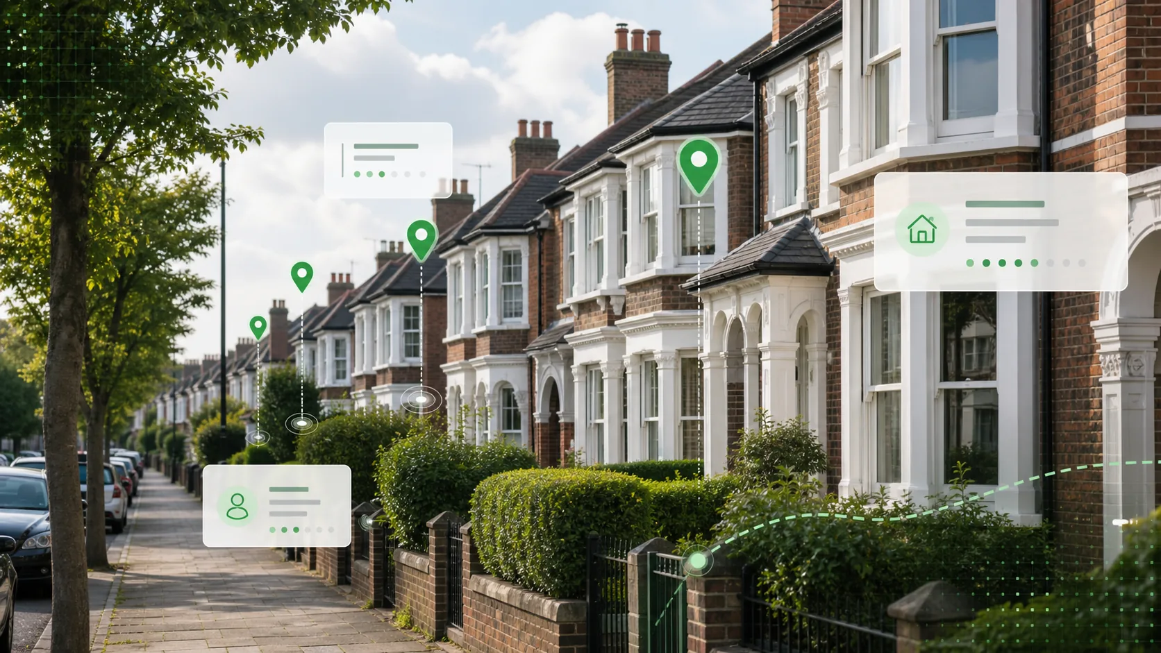 Residential street with address data mapping overlays