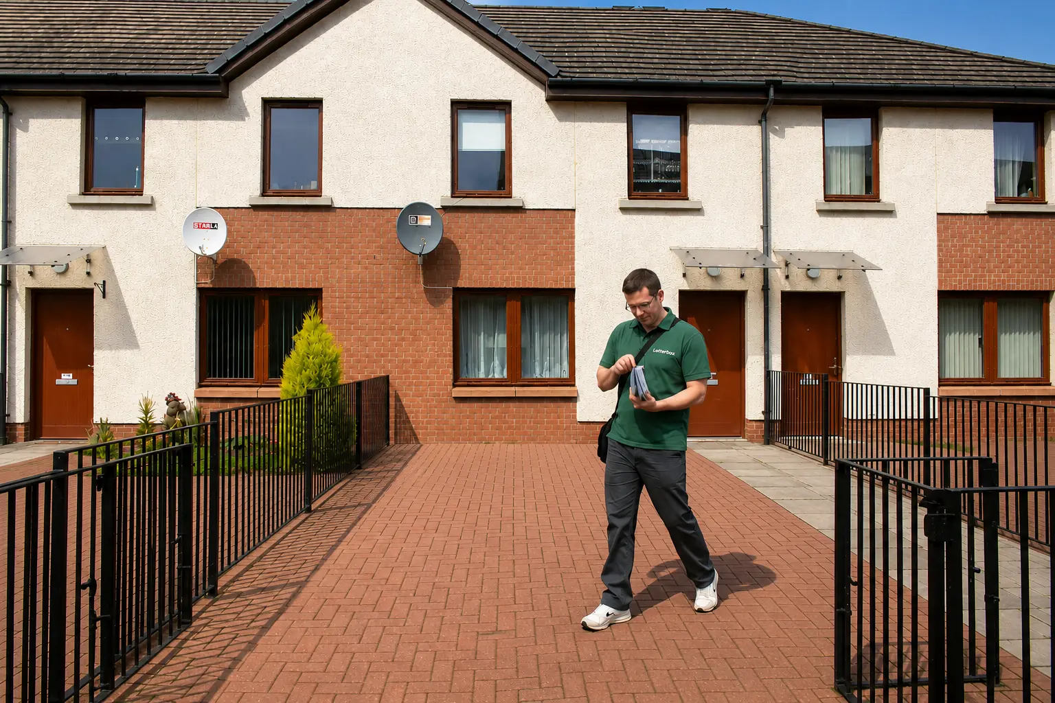 Letterbox team member delivering letters on a residential street