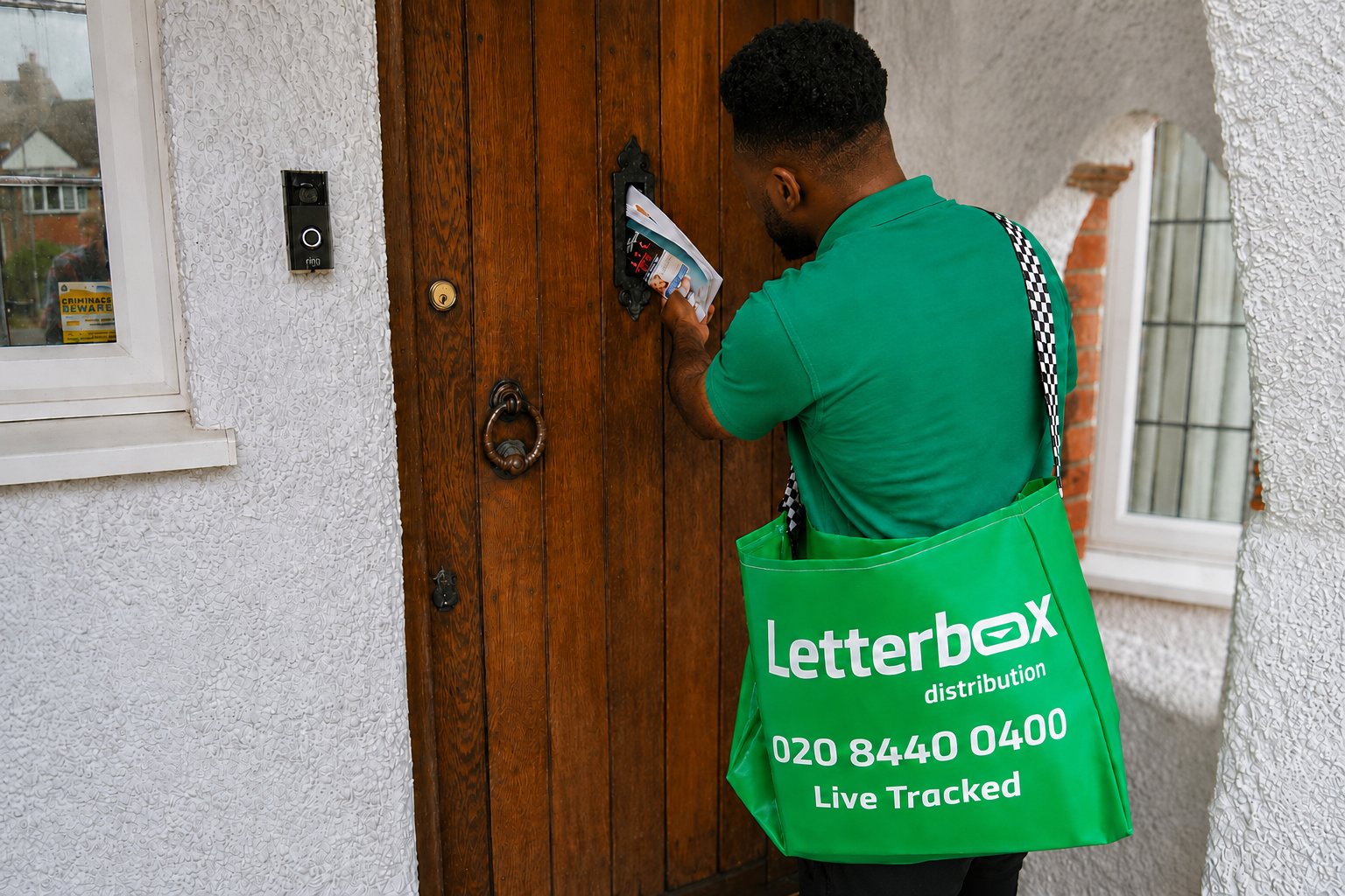 Door drop distribution team delivering campaign materials