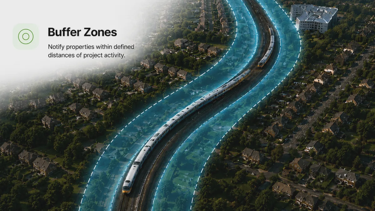 Buffer Zones — notify properties within defined distances of project activity