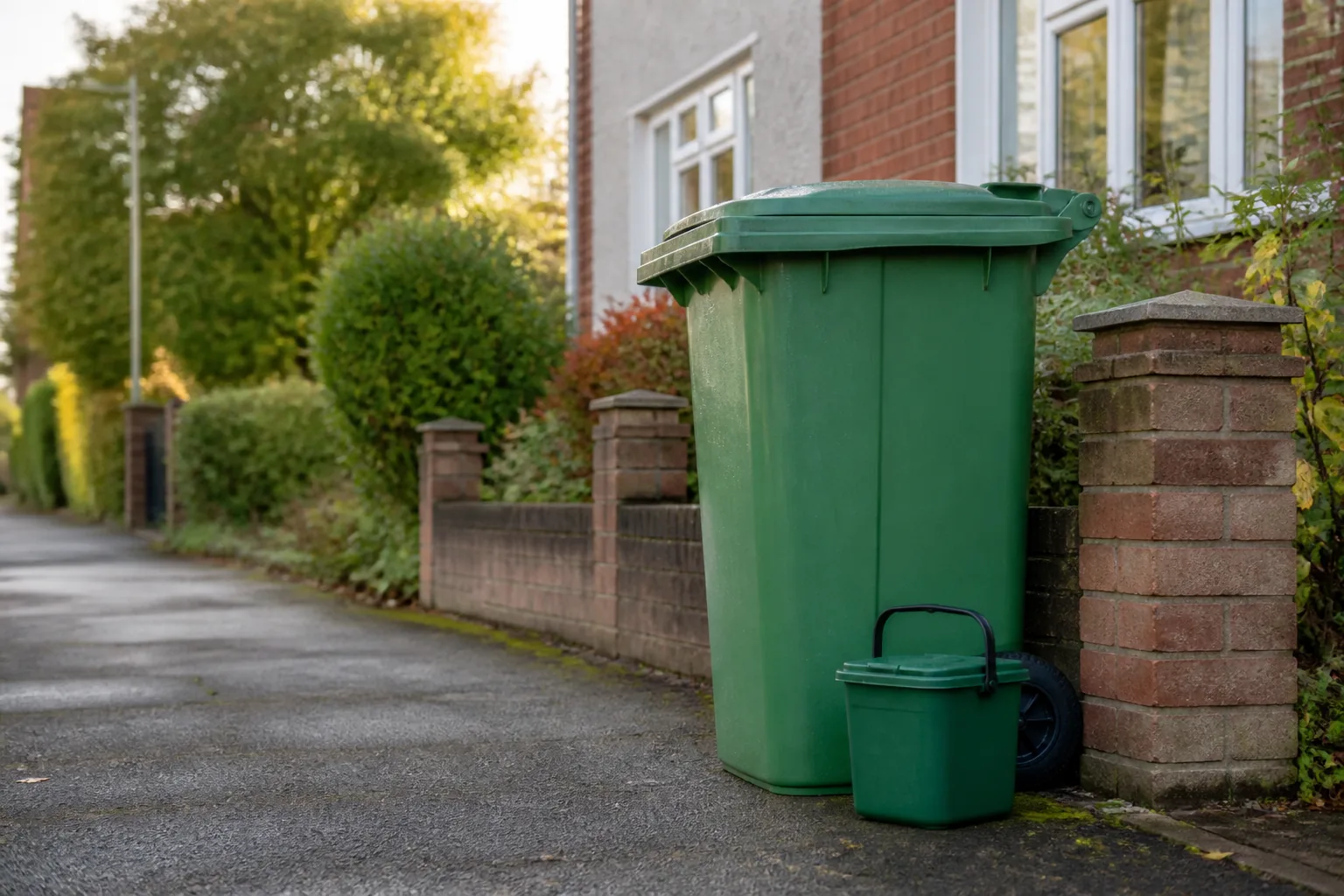 Food-waste caddy and kerbside collection bin outside a Kent home