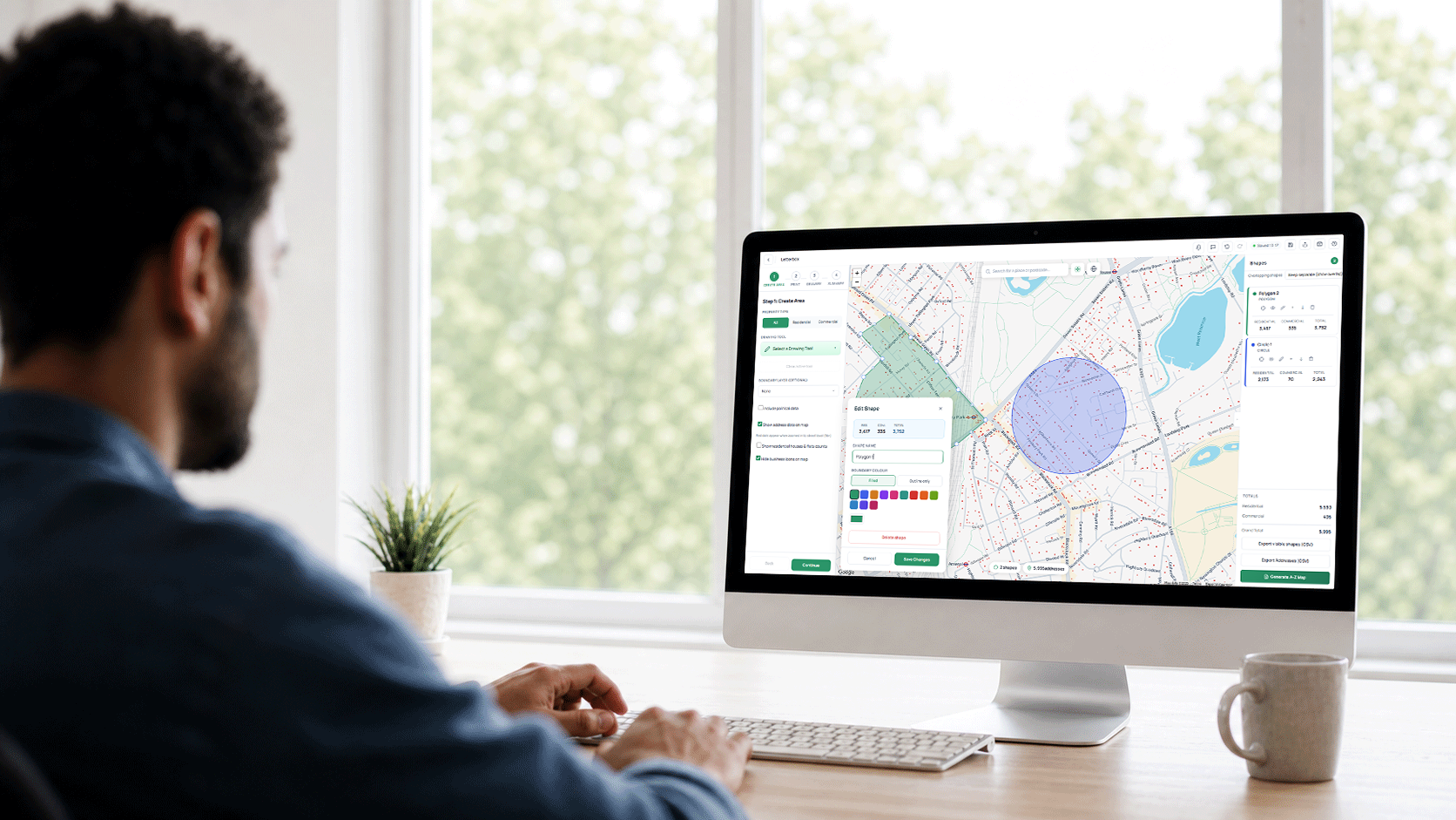 A planner using the Engage mapping platform to draw a project area and review address counts