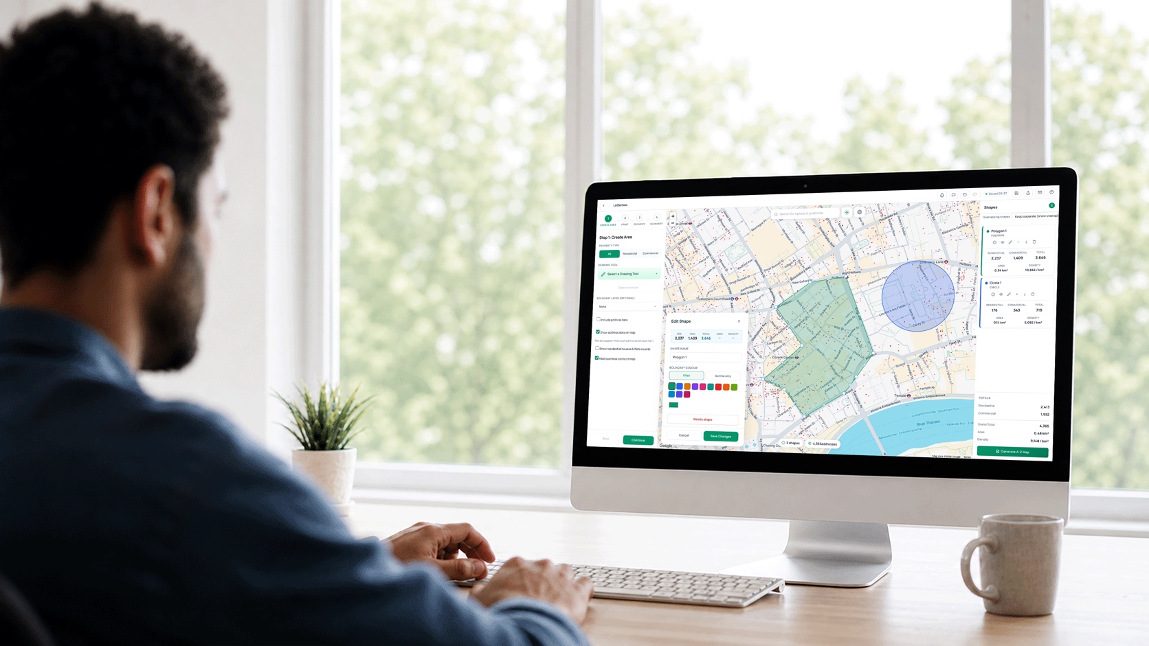 A planner using the Engage mapping platform to draw a project area and review address counts